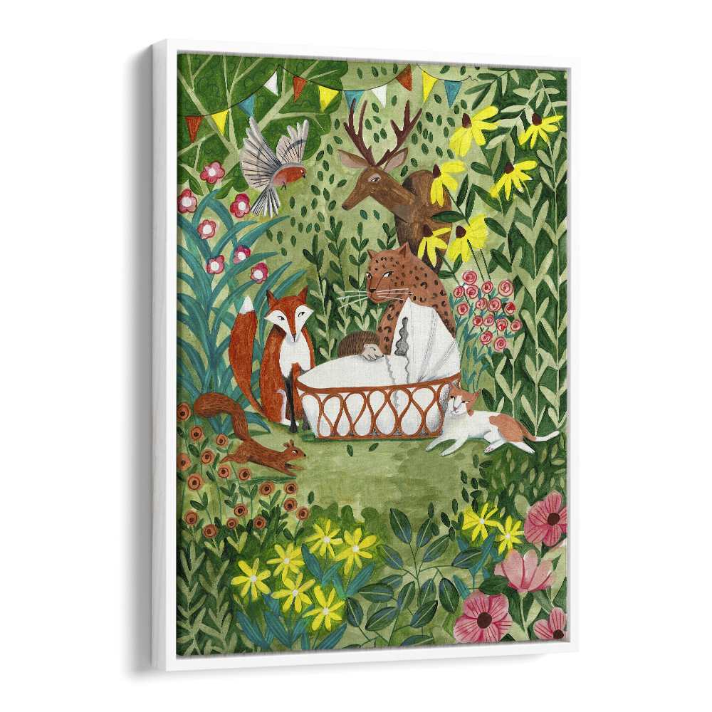 Welcome To The Forest By Caroline Bonne Muller Kids Room Paintings in White Floater Frame