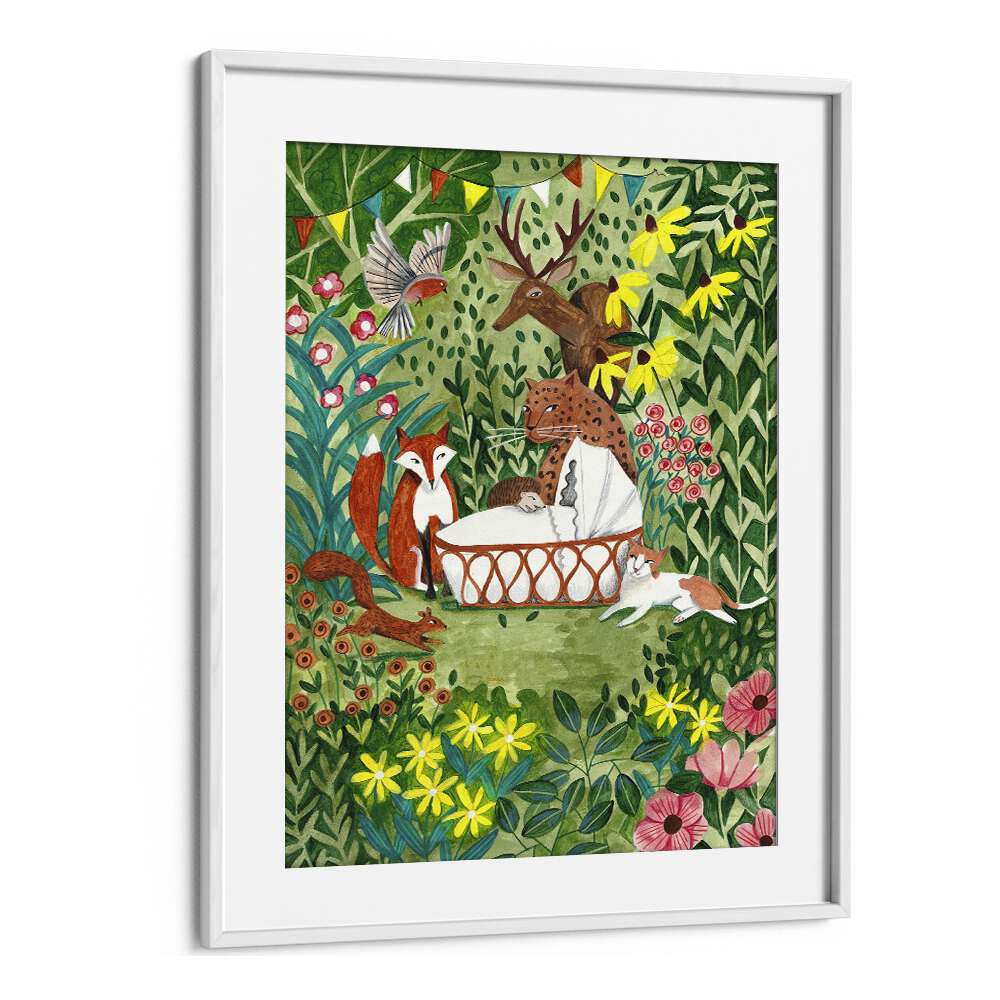 Welcome To The Forest By Caroline Bonne Muller Kids Room Paintings in White Frame With Mount