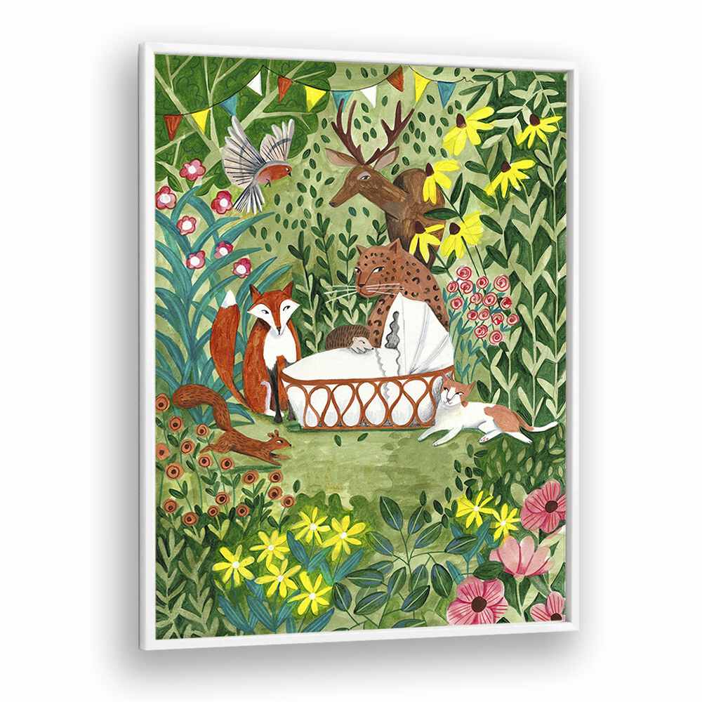 Welcome To The Forest By Caroline Bonne Muller Kids Room Paintings in White Plain Frame