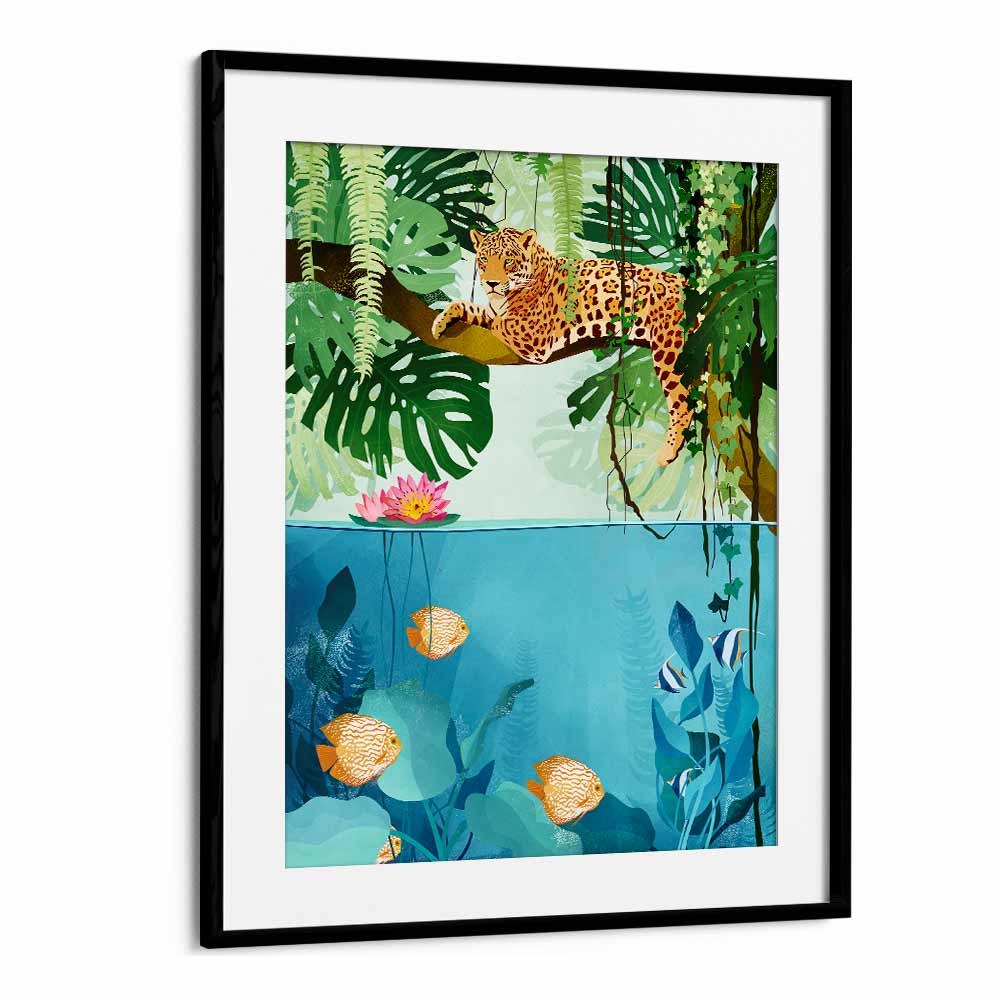 Welcome To The Jungle By Goed Blauw Kids Room Art Prints in Black Frame With Mount