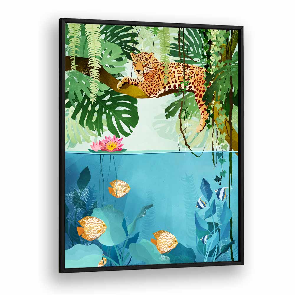 Welcome To The Jungle By Goed Blauw Kids Room Art Prints in Black Plain Frame