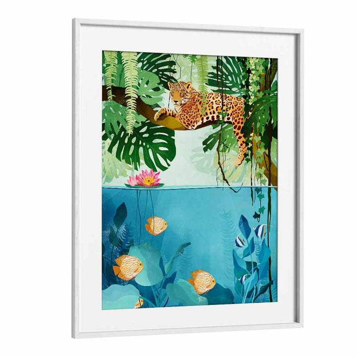 Welcome To The Jungle By Goed Blauw Kids Room Art Prints in White Frame With Mount