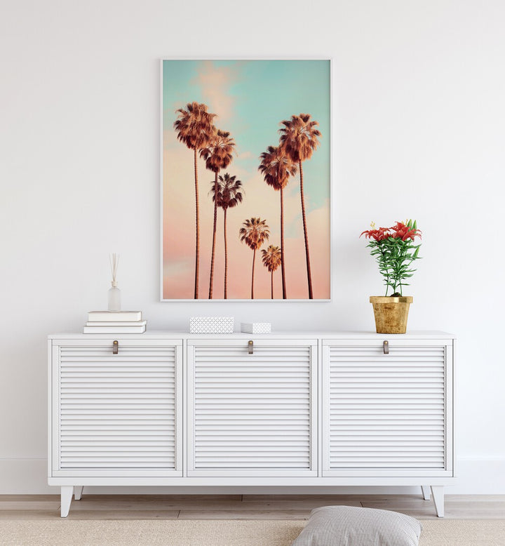 Elegant WESTWOOD PALM TREES, BEACH PAINTINGS enhancing a chic interior with a tropical vibe, perfect for any space.