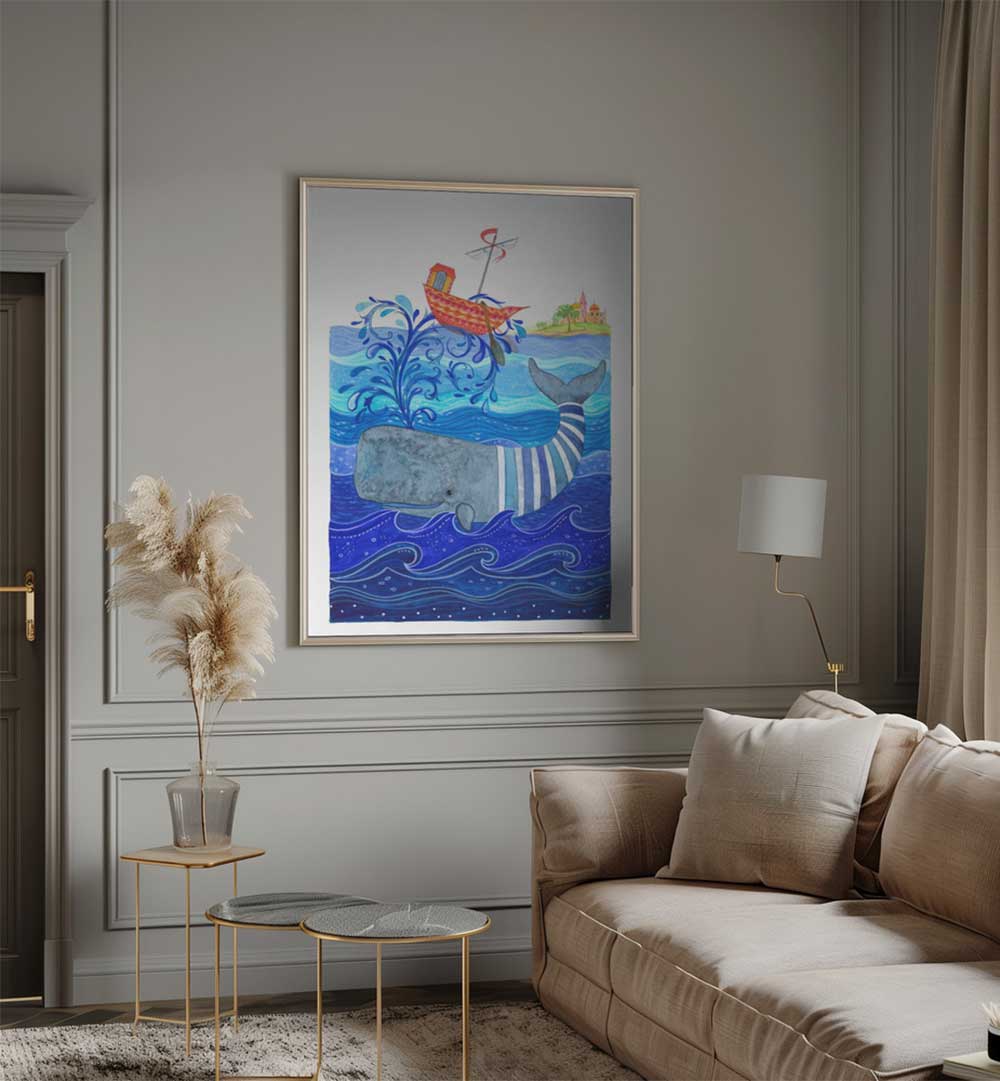 WHIMSICAL WHALE RIDE , KIDS ROOM PAINTINGS