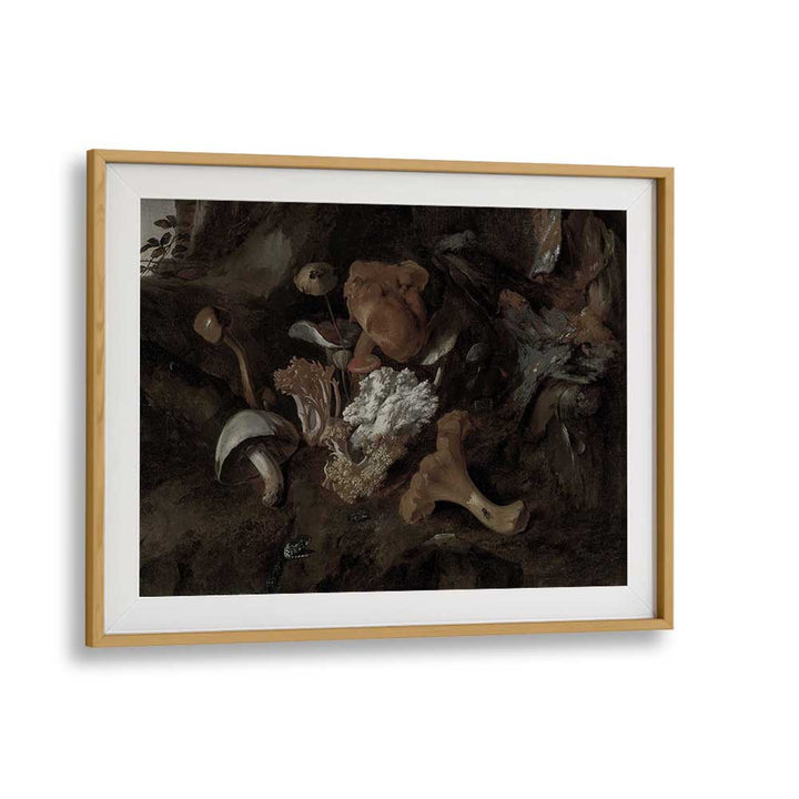 Whimsical Whispers Dancing Mushrooms In The Forest Glade Gothic Art Prints in Oak Wood Frame With Mount