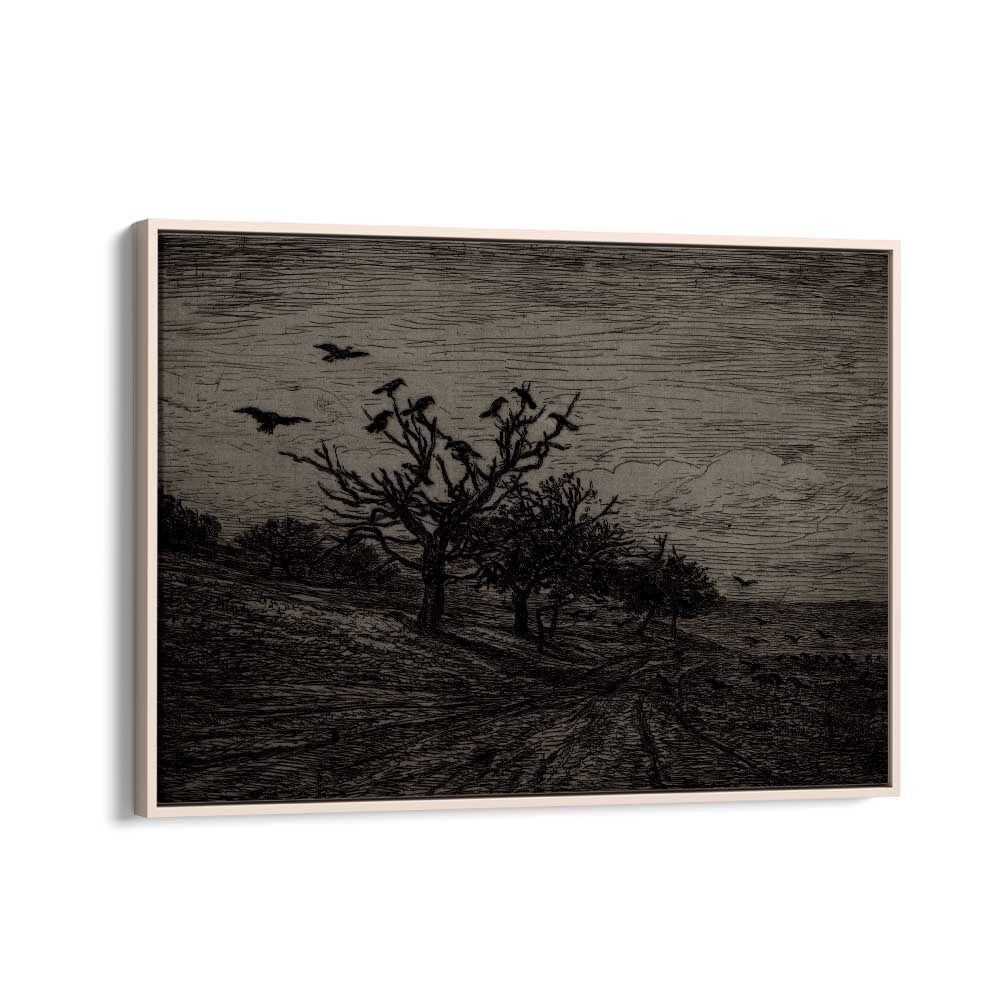 Whispers Among Pines Gothic Wall Art Prints in Oak Wood Floater Frame