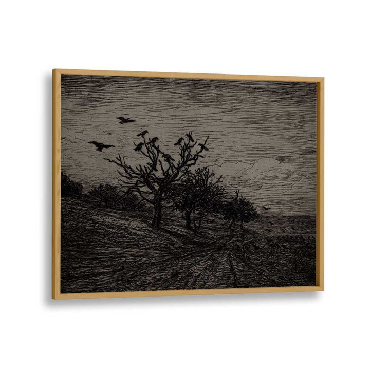 Whispers Among Pines Gothic Wall Art Prints in Oak Wood Plain Frame