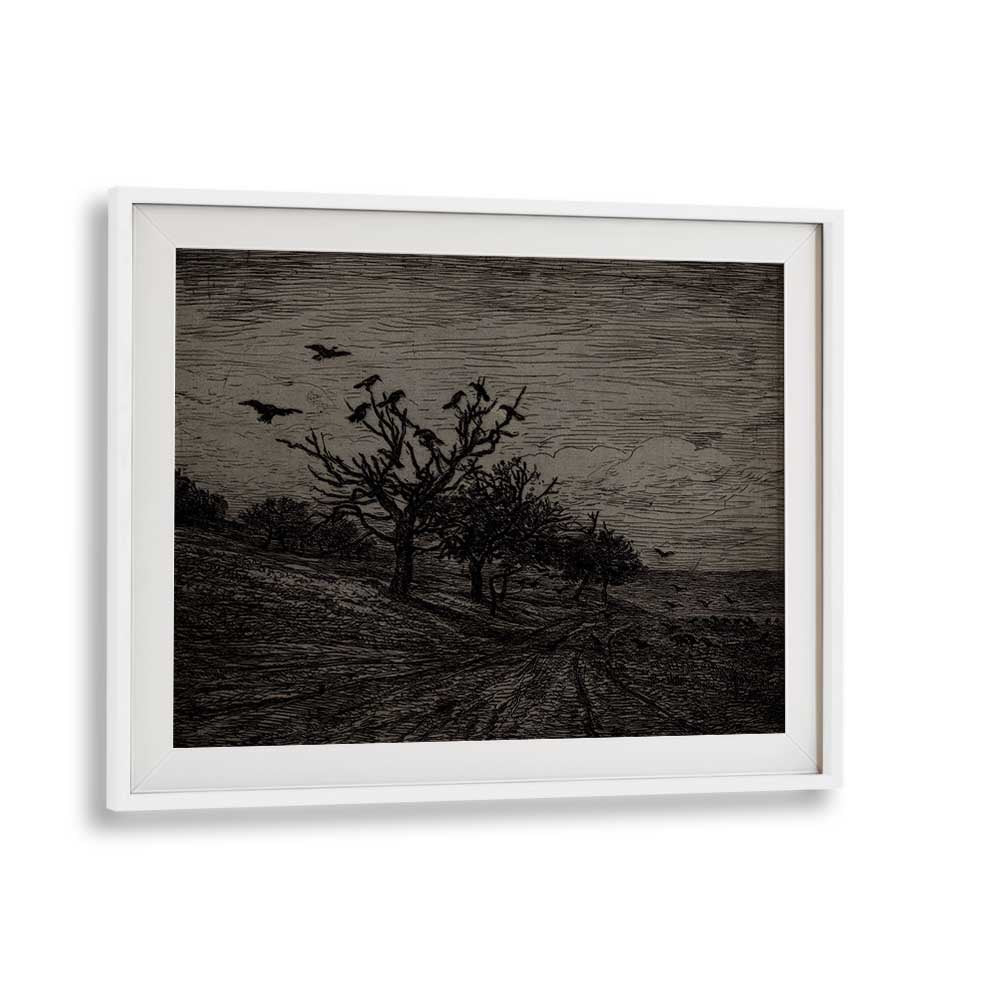 Whispers Among Pines Gothic Wall Art Prints in White Frame With Mount