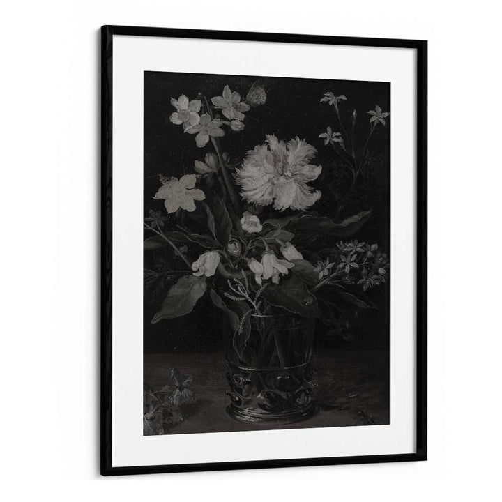 Whispers Of White Petals Gothic Wall Art Prints in Black Frame With Mount