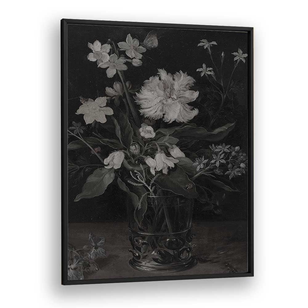 Whispers Of White Petals Gothic Wall Art Prints in Black Plain Frame