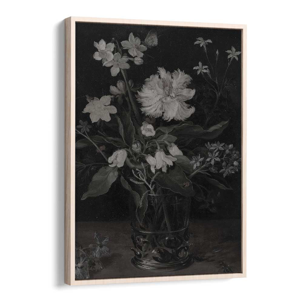 Whispers Of White Petals Gothic Wall Art Prints in Oak Wood Floater Frame