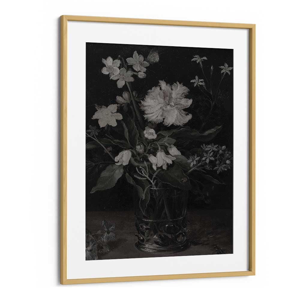 Whispers Of White Petals Gothic Wall Art Prints in Oak Wood Frame With Mount