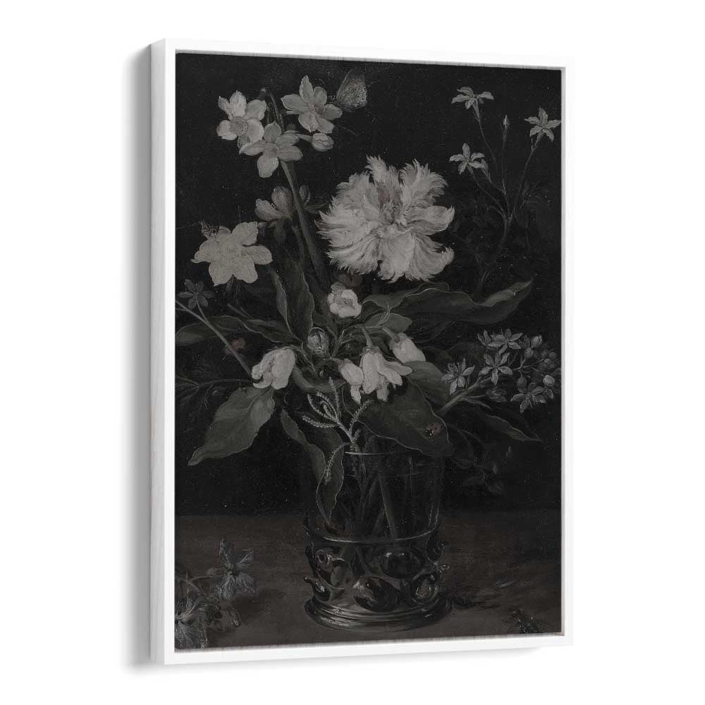 Whispers Of White Petals Gothic Wall Art Prints in White Floater Frame