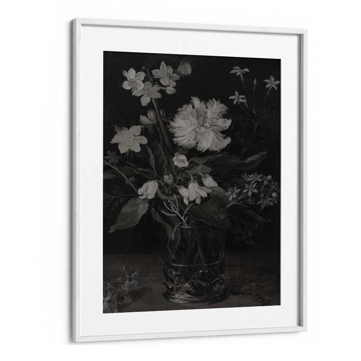 Whispers Of White Petals Gothic Wall Art Prints in White Frame With Mount