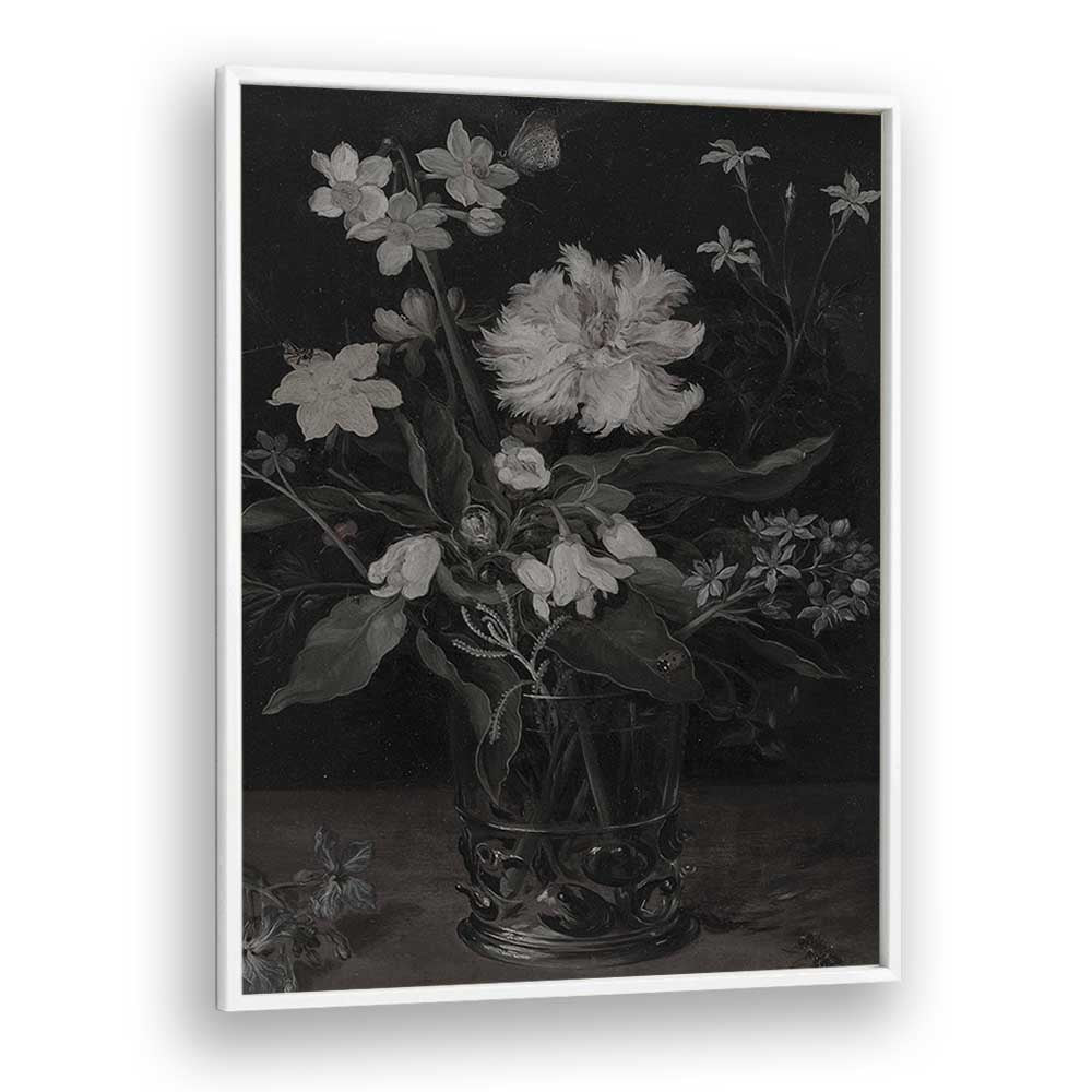 Whispers Of White Petals Gothic Wall Art Prints in White Plain Frame