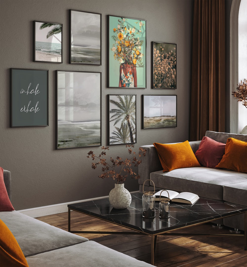 Serene WHISPERS OF NATURE GALLERY WALL showcases botanical art, perfect for tranquil gallery walls in modern decor.