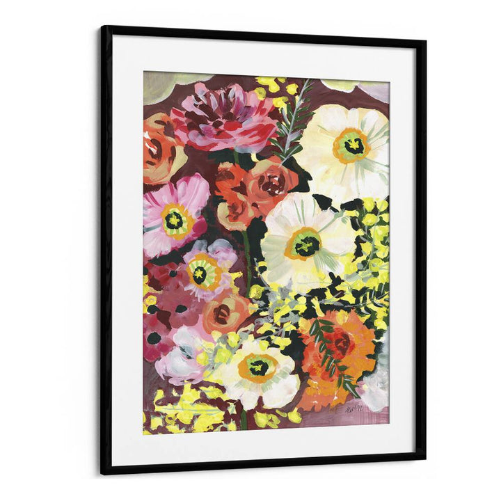 White Anemones By Ania Zwara Botanical Art Prints Floral Paintings in Black Frame With Mount