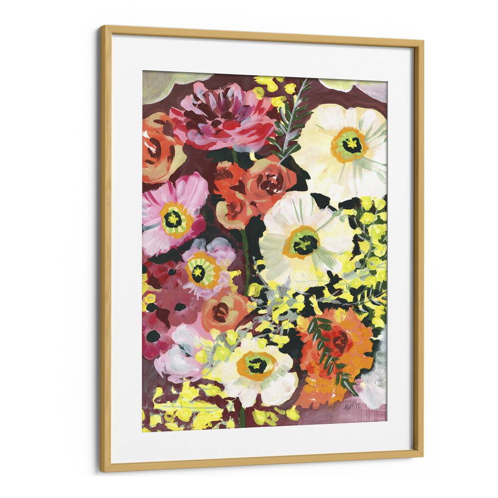 White Anemones By Ania Zwara Botanical Art Prints Floral Paintings in Oak Wood Frame With Mount