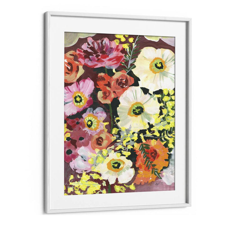 White Anemones By Ania Zwara Botanical Art Prints Floral Paintings in White Frame With Mount