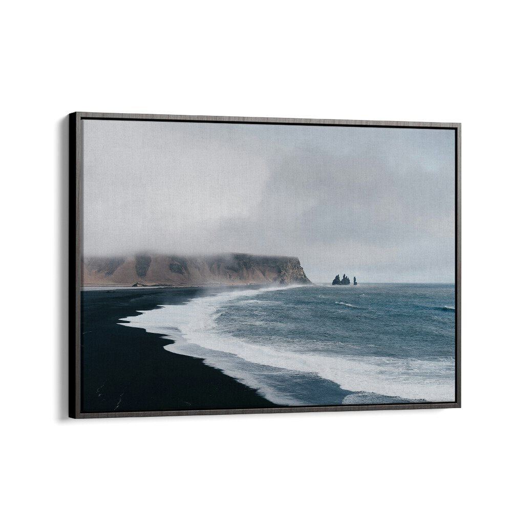 White Crest Cadence Beach Prints Coastal Wall Art in Black Floater Frame