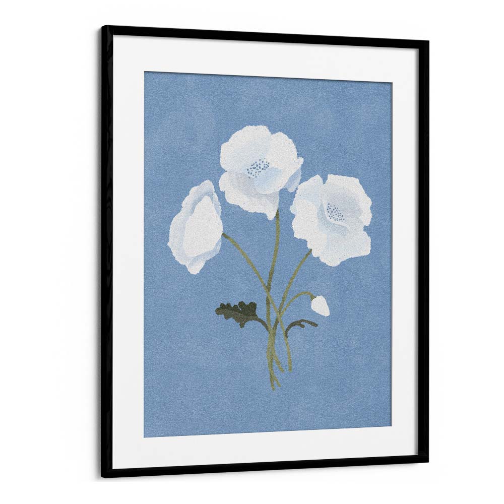 White On Blue By Goed Blauw Botanical Art Prints in Black Frame With Mount