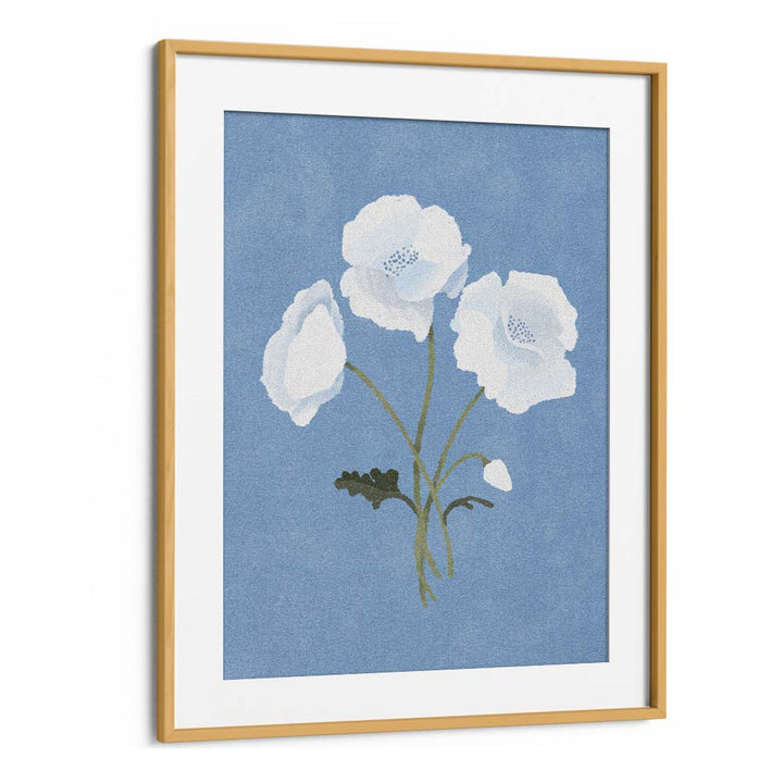 White On Blue By Goed Blauw Botanical Art Prints in Oak Wood Frame With Mount