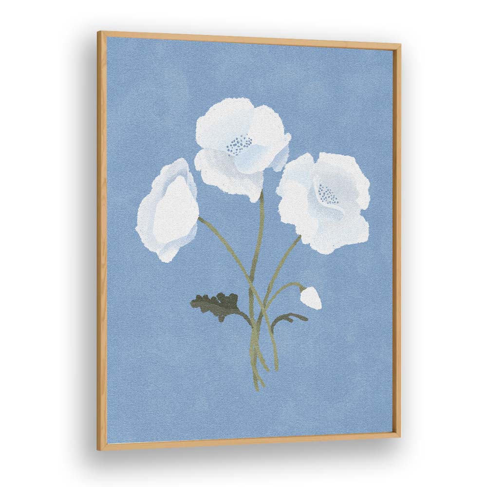 White On Blue By Goed Blauw Botanical Art Prints in Oak Wood Plain Frame