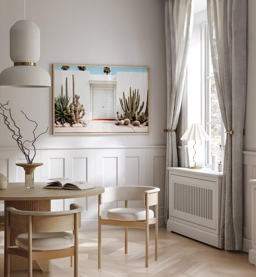 Stylish interior featuring WHITE MID-CENTURY MODERN HOUSE, BEACH PAINTINGS by Philippe Hugonnard, perfect for modern decor.