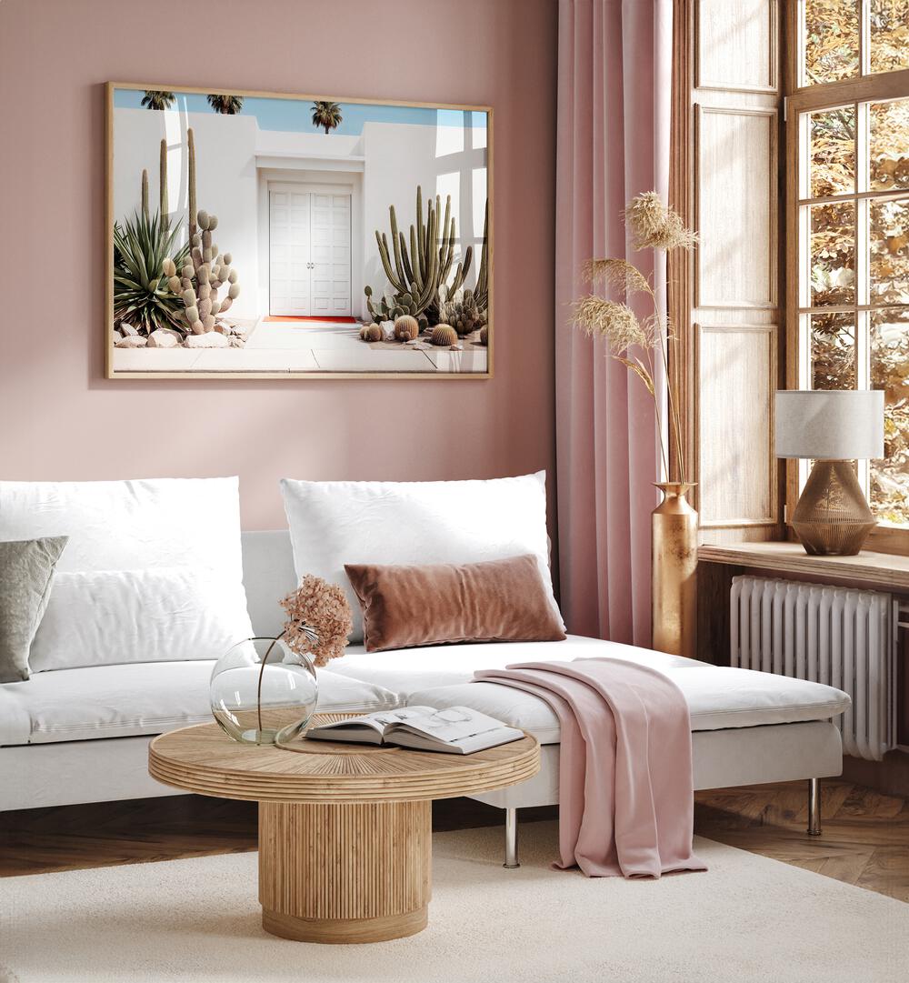 Elegant WHITE MID-CENTURY MODERN HOUSE decor with BEACH PAINTINGS, perfect for modern living spaces.