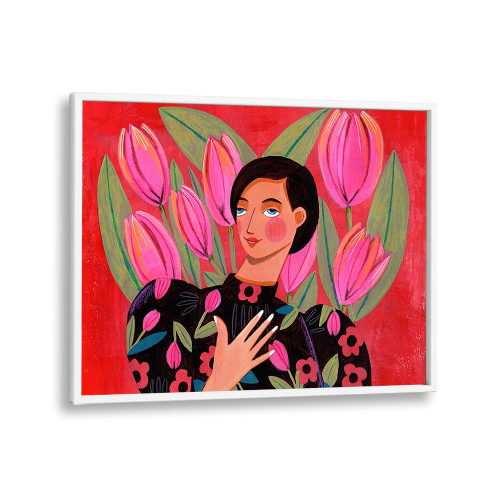 ABSTRACT MODERN PORTRAIT WOMAN WITH TULIPS
