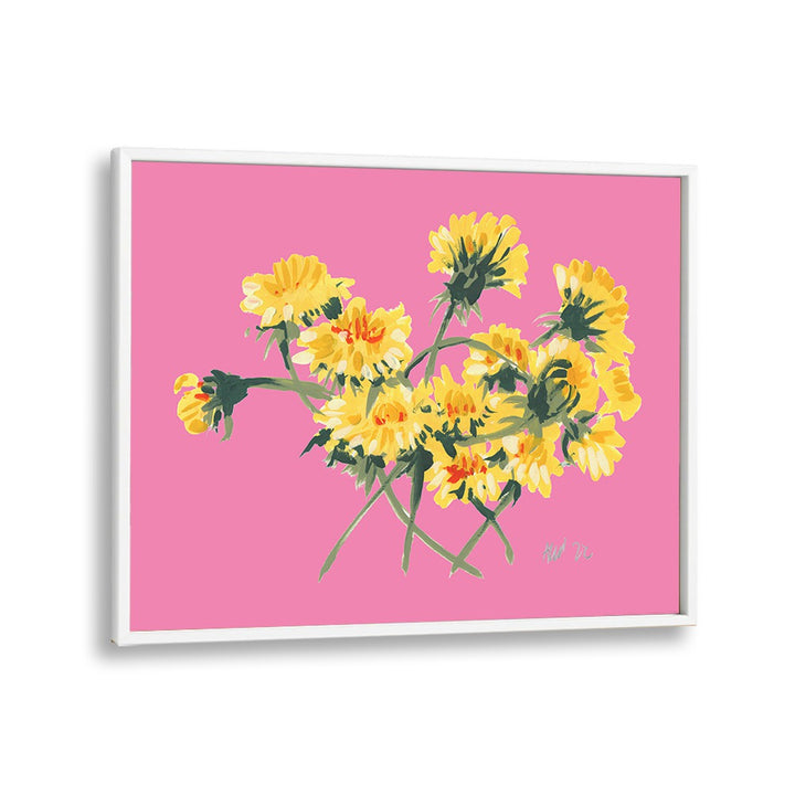 Ania Zwara painting - YELLOW DANDELIONS ON PINK by Asianmonk