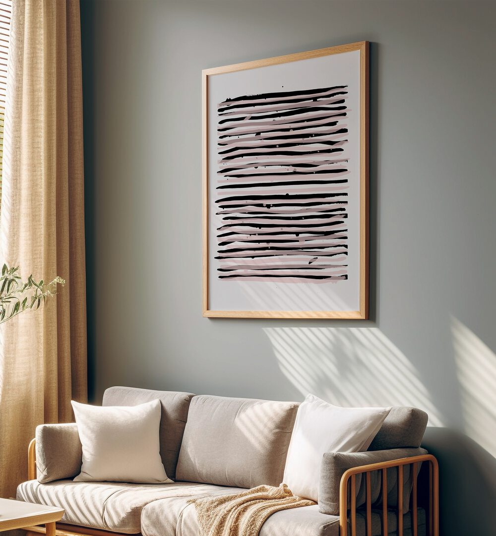 Wholeness In Pieces II By Mareike Bohmer Abstract Art Abstract Paintings in Oak Wood Plain Frame placed on a Grey Colored Wall in the Living Room