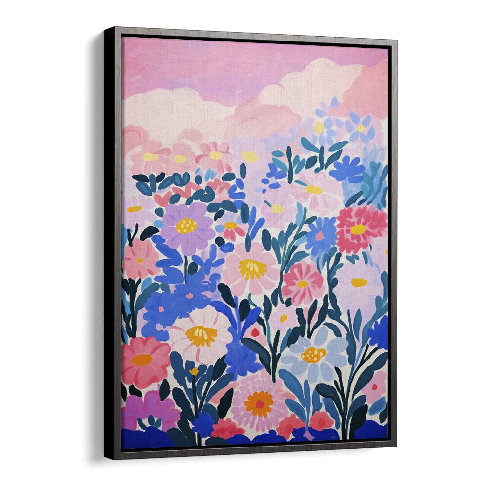 Wild Flower Field by Treechild Botanical Art Prints in Black Floater Frame