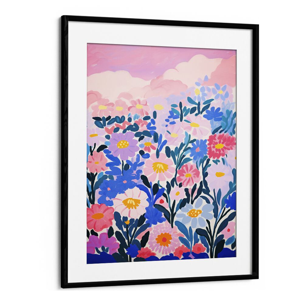 Wild Flower Field by Treechild Botanical Art Prints in Black Frame With Mount