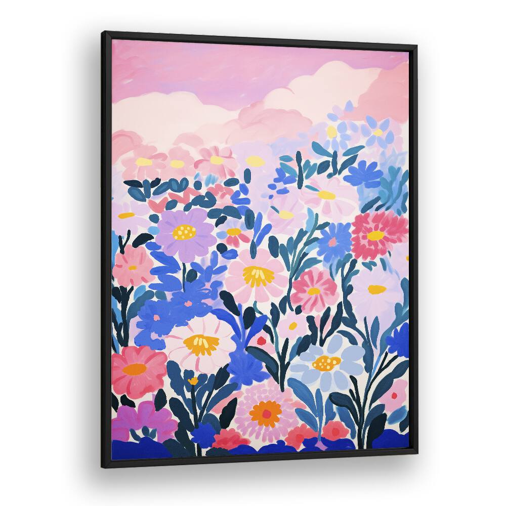 Wild Flower Field by Treechild Botanical Art Prints in Black Plain Frame