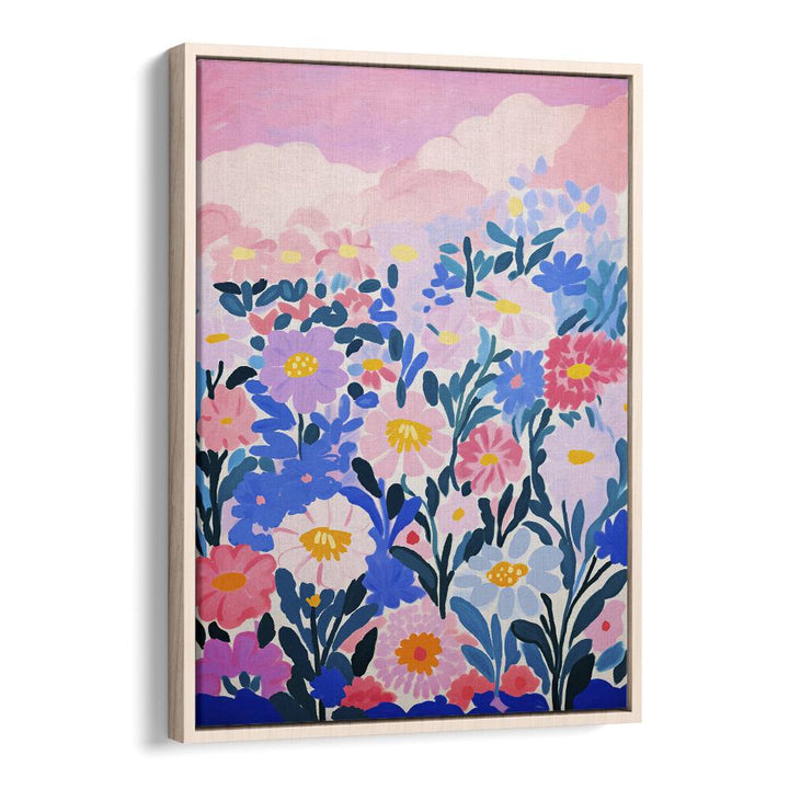 Wild Flower Field by Treechild Botanical Art Prints in Oak Wood Floater Frame