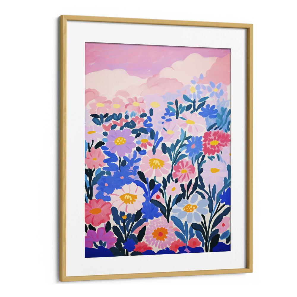 Wild Flower Field by Treechild Botanical Art Prints in Oak Wood Frame With Mount