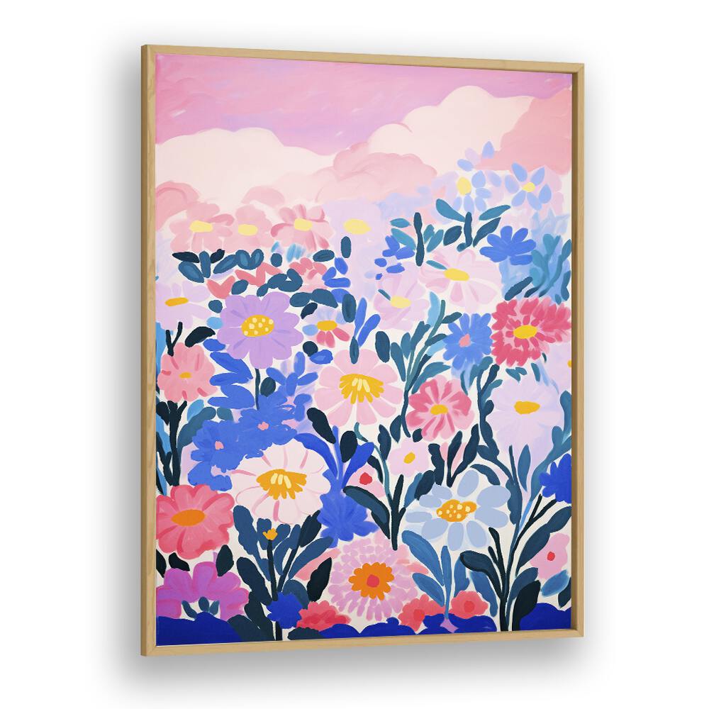 Wild Flower Field by Treechild Botanical Art Prints in Oak Wood Plain Frame