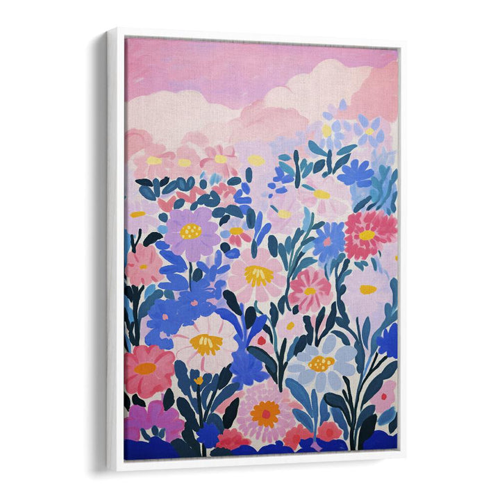 Wild Flower Field by Treechild Botanical Art Prints in White Floater Frame