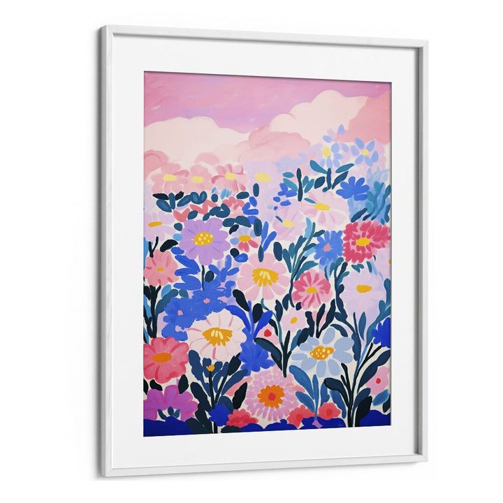 Wild Flower Field by Treechild Botanical Art Prints in White Frame With Mount