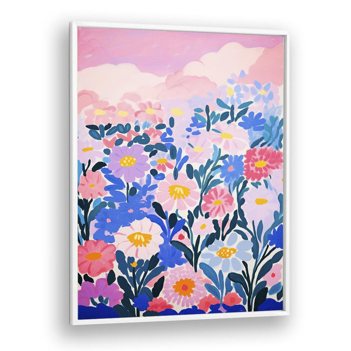 Wild Flower Field by Treechild Botanical Art Prints in White Plain Frame