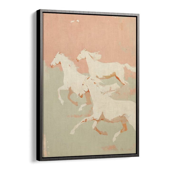 Wild Horses I By Treechild Wildlife Art Prints in Black Floater Frame