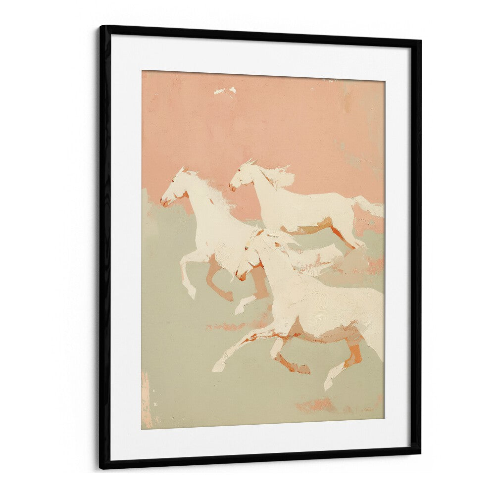 Wild Horses I By Treechild Wildlife Art Prints in Black Frame With Mount