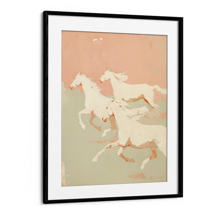 Wild Horses I By Treechild Wildlife Art Prints in Black Frame With Mount