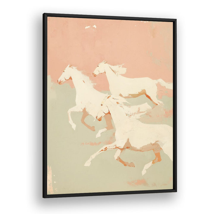 Wild Horses I By Treechild Wildlife Art Prints in Black Plain Frame