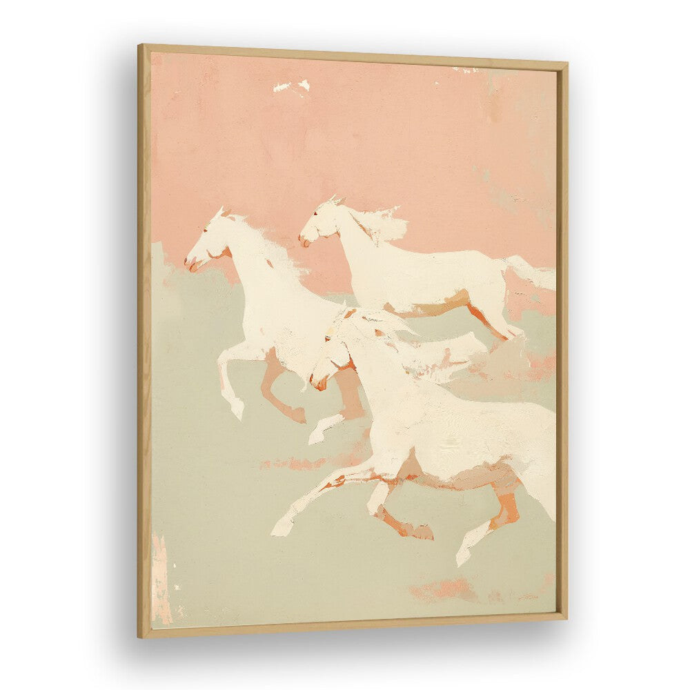 Wild Horses I By Treechild Wildlife Art Prints in Oak Wood Plain Frame