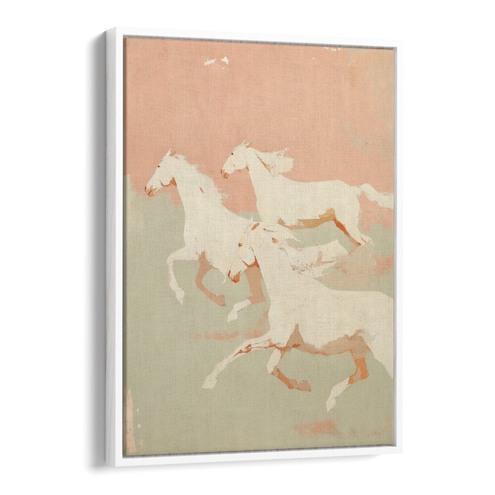 Wild Horses I By Treechild Wildlife Art Prints in White Floater Frame