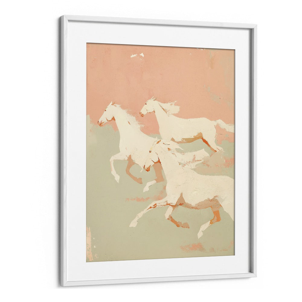 Wild Horses I By Treechild Wildlife Art Prints in White Frame With Mount