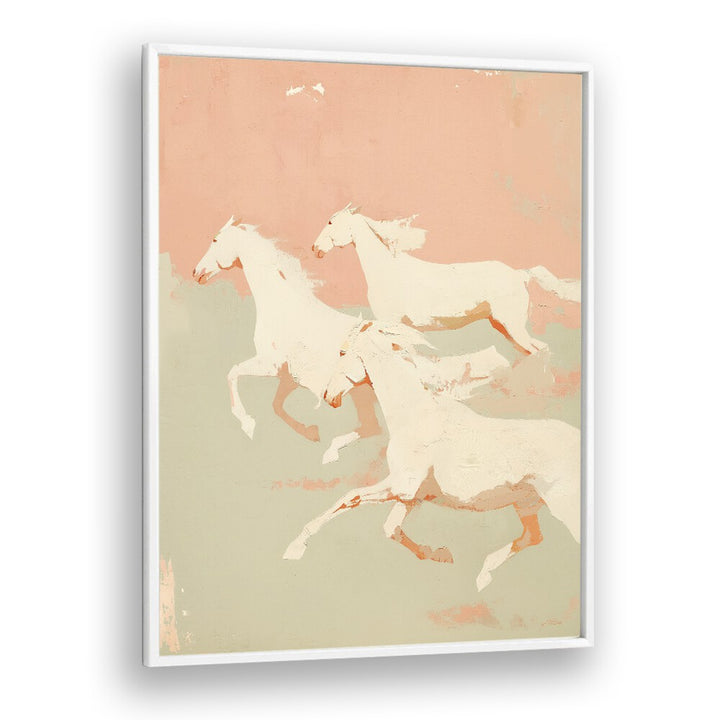 Wild Horses I By Treechild Wildlife Art Prints in White Plain Frame