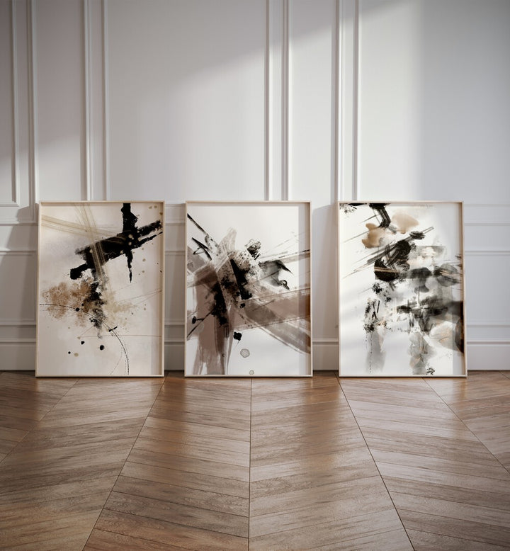 Wild Words Set Set Of 3 Paintings in White Plain Frame placed on the floor 